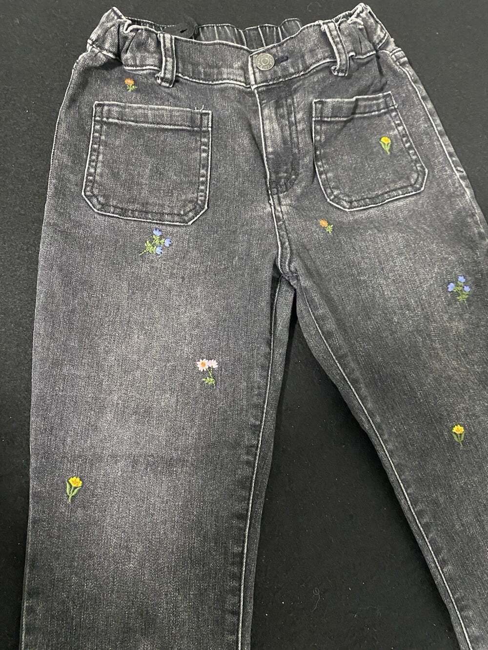 Cat & Jack Size 10 Black Jeans W/ Flower Embroidery Girls Cute 🥰